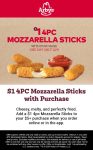 4pc mozzarella sticks = $1 today at Arbys restaurants #arbys