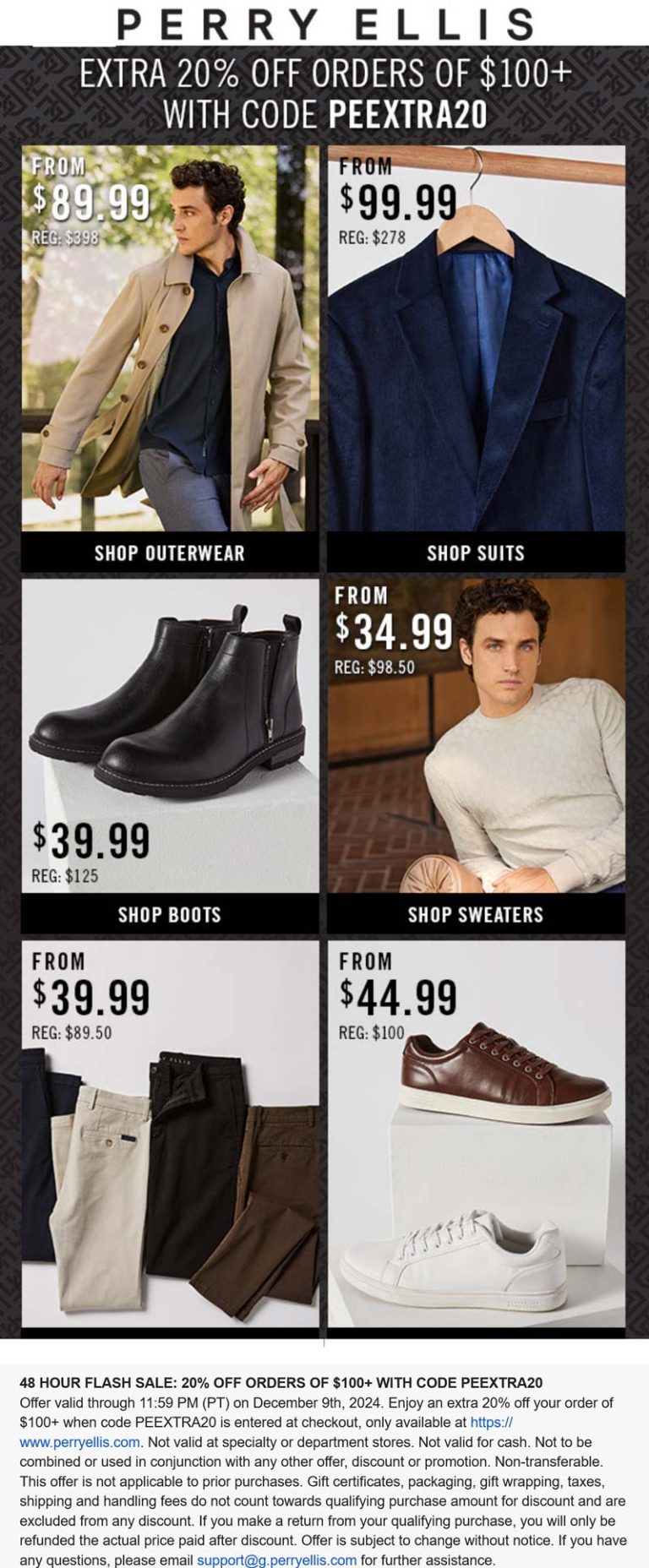 20% off $100 today at Perry Ellis via promo code PEEXTRA20