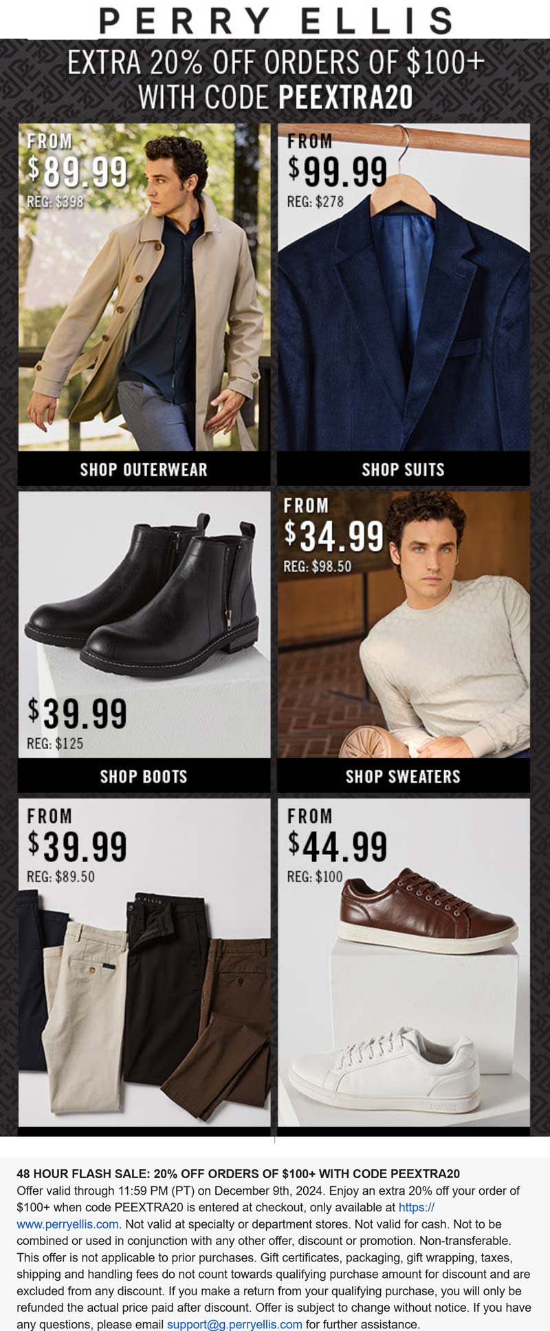 20% off $100 today at Perry Ellis via promo code PEEXTRA20 #perryellis