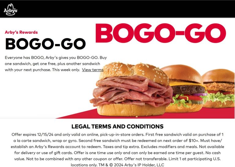 Second sandwich free online at Arbys