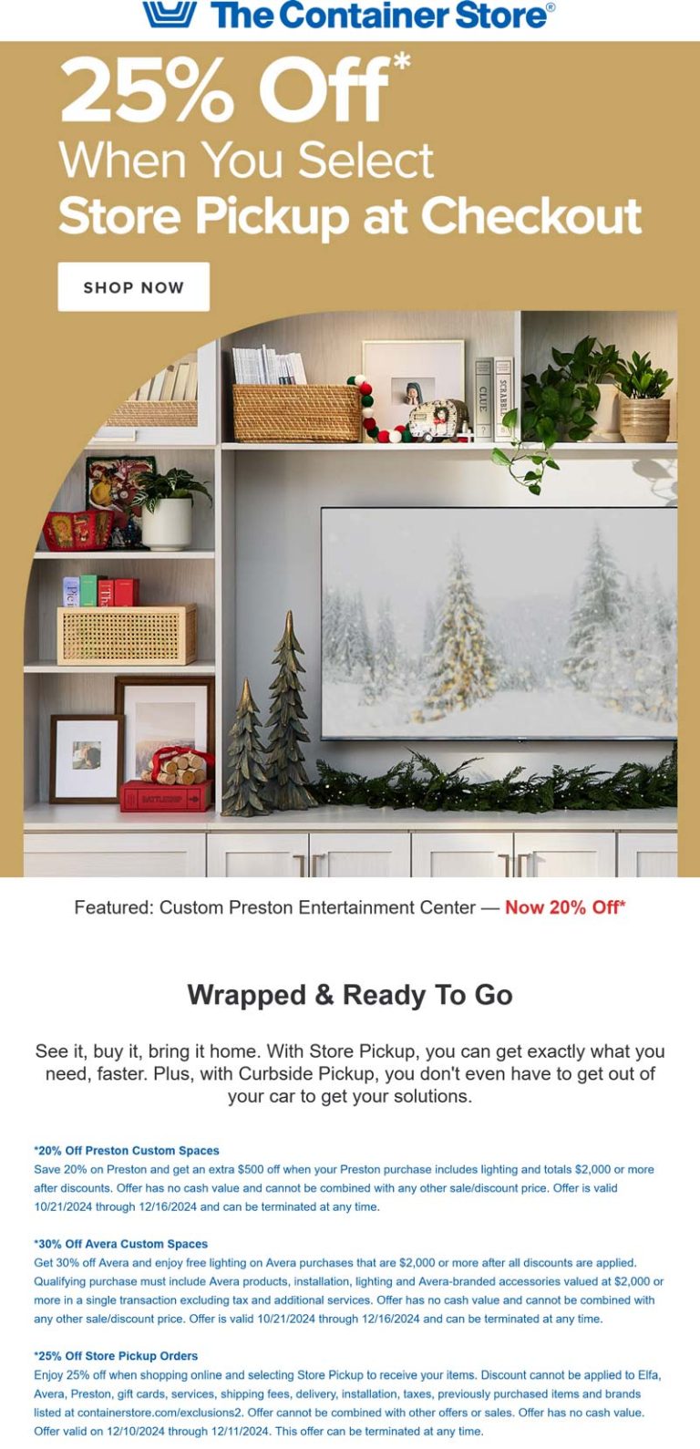 25% off via pickup today at The Container Store