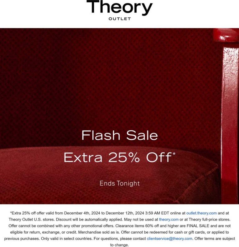 Extra 25% off today at Theory Outlet