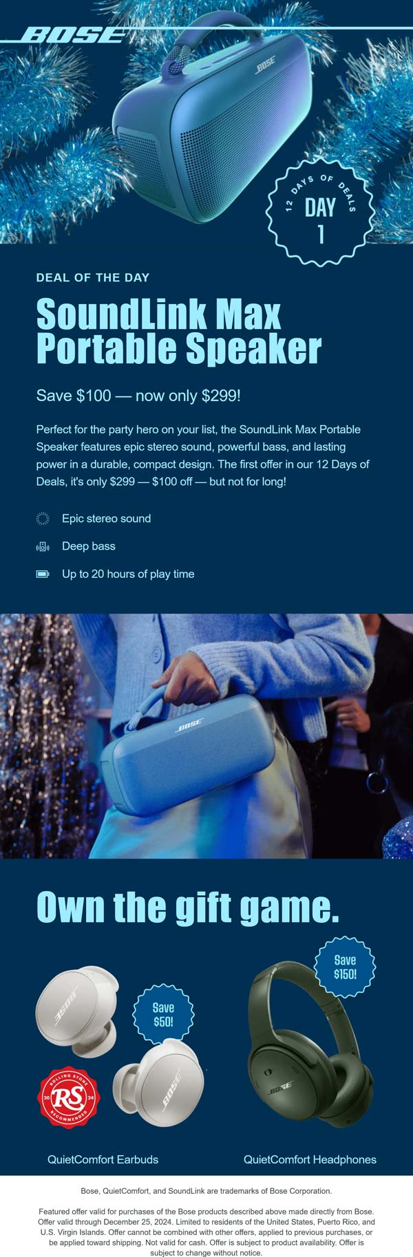 Soundlink max bluetooth speaker for $299 at BOSE #bose - The Coupons App®