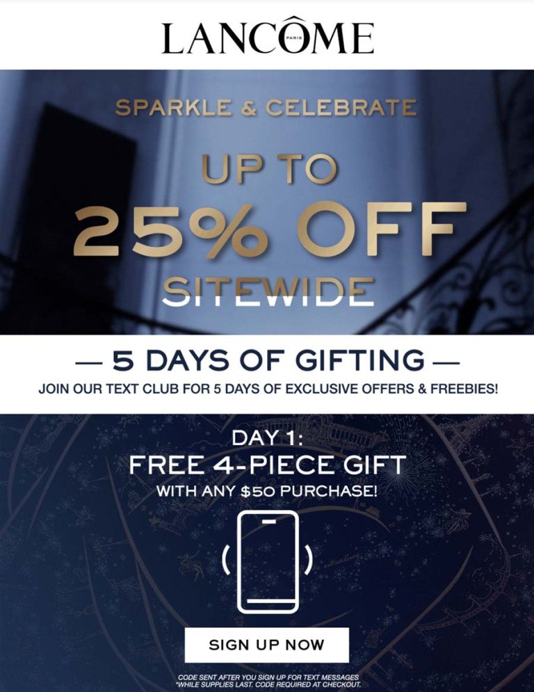 Free 4pc on $50 via text & more today at Lancome