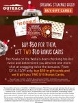 $20 cards free on $50 card purchase at Outback Steakhouse restaurants #outbacksteakhouse