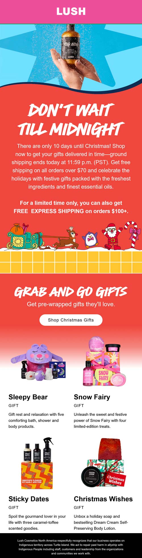 Free express shipping on $100+ today at LUSH cosmetics #lush