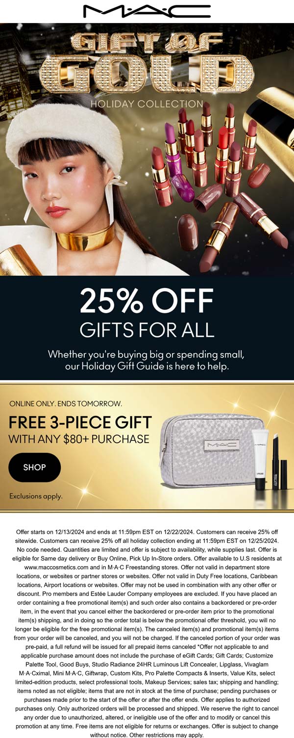 25% off everything online at MAC cosmetics #mac