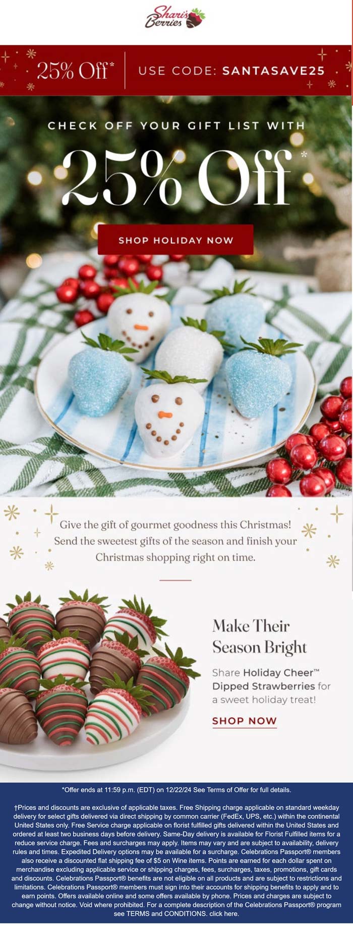 25% off at Sharis Berries via promo code SANTASAVE25 #sharisberries