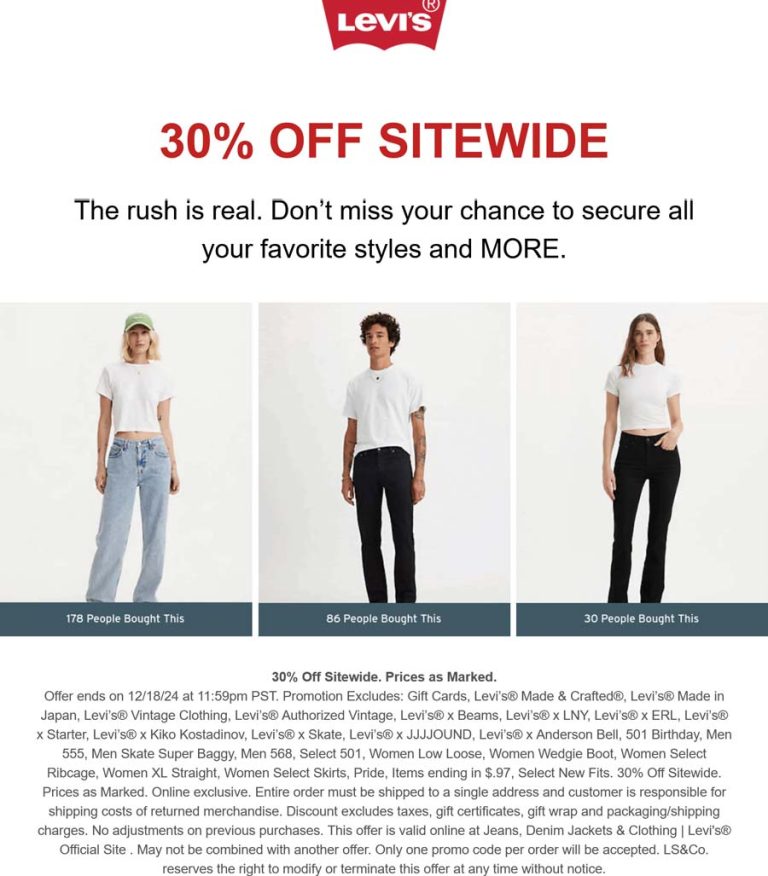 30% off everything online today at Levis
