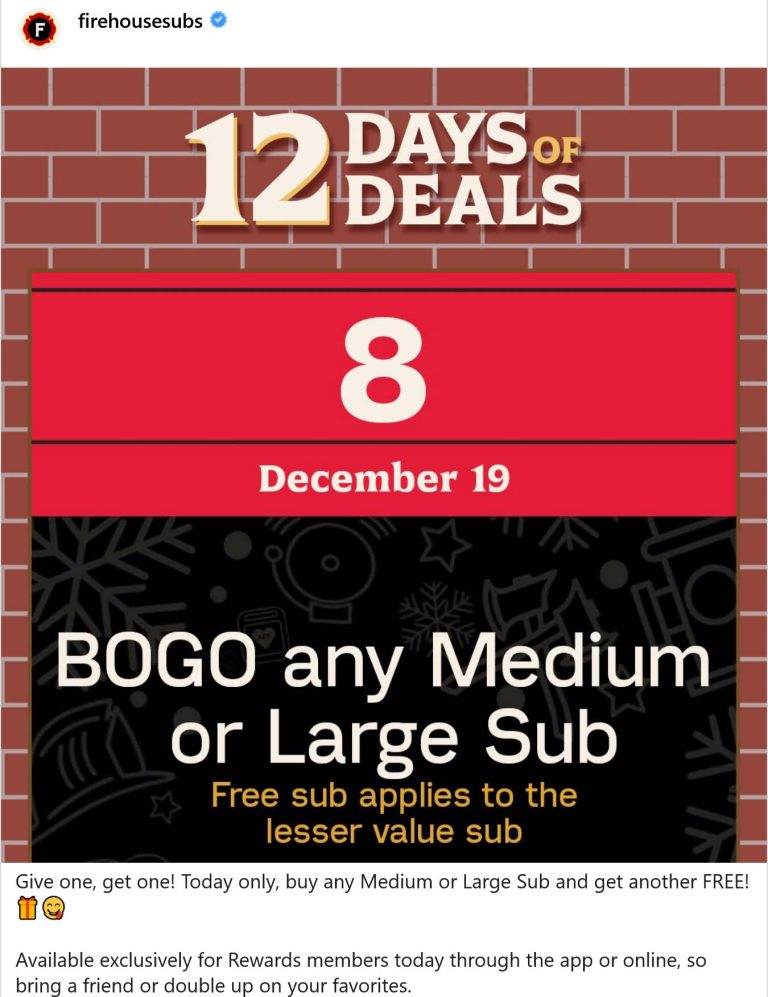 Second sub sandwich free online today at Firehouse Subs