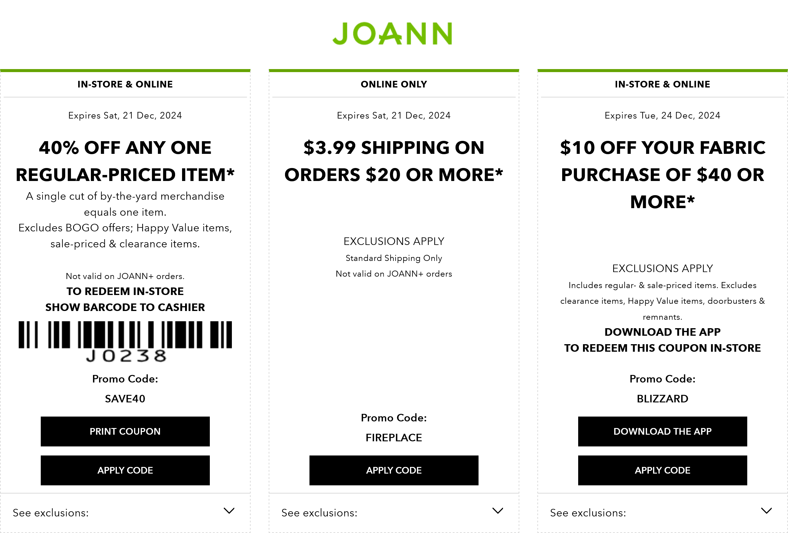 40% off a single item & more today at Joann, or online via promo code SAVE40 #joann