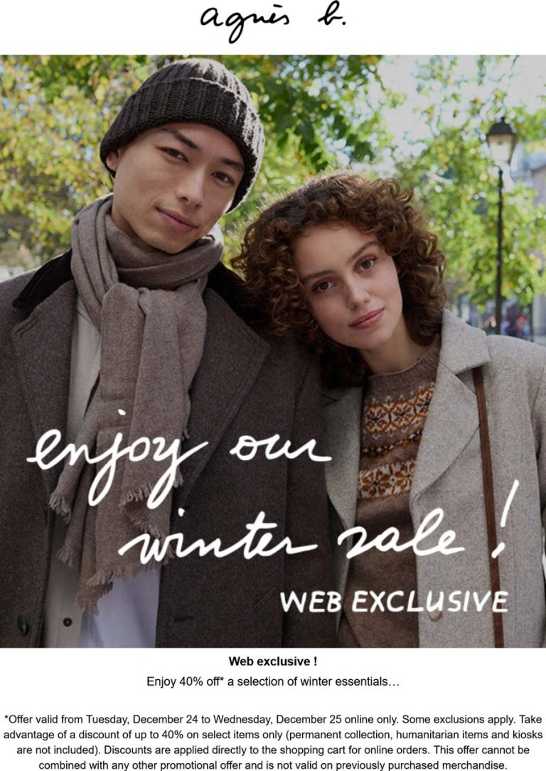 40% off winter essentials online at agnes b.