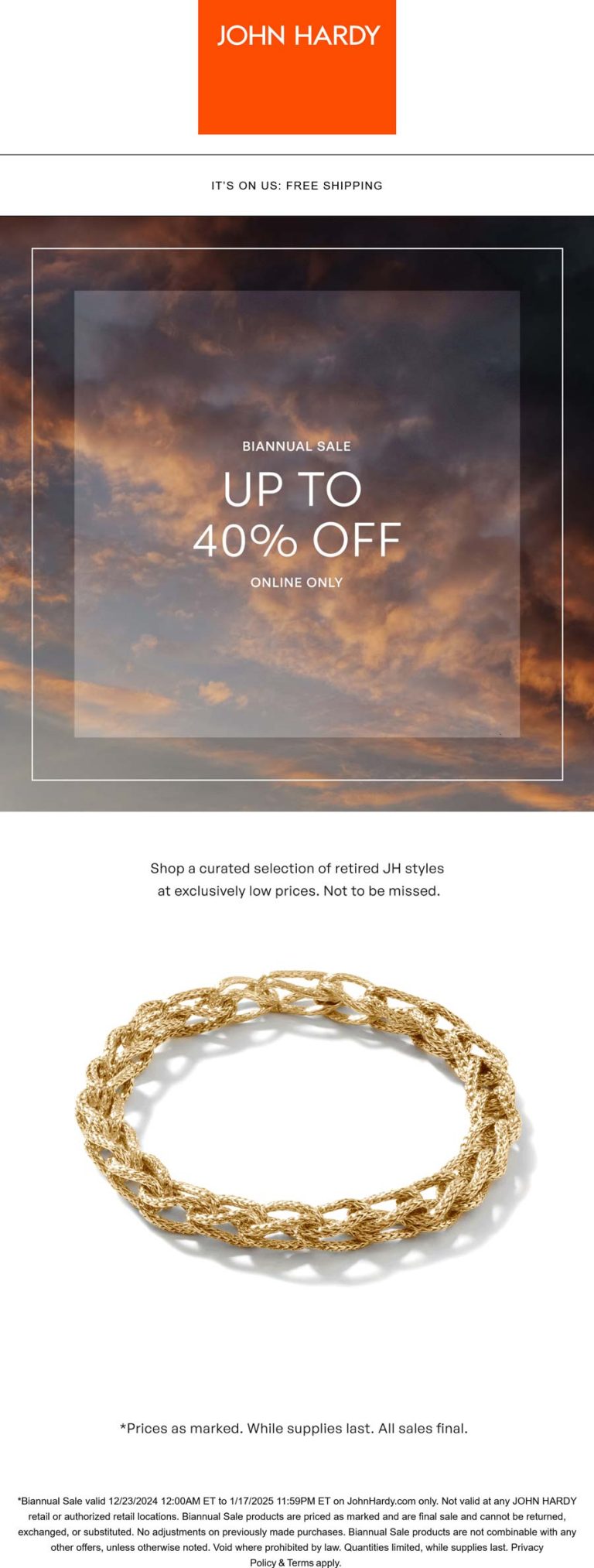 40% off various items online at John Hardy