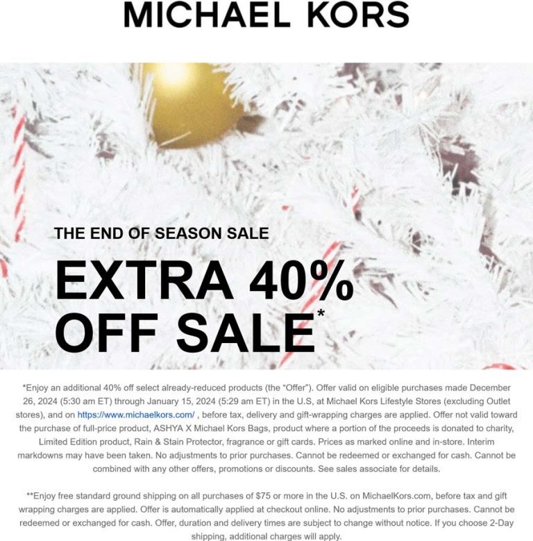 Extra 40% off sale items at Michael Kors, ditto online