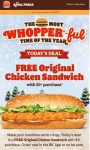 Free chicken sandwich on $1 today at Burger King #burgerking