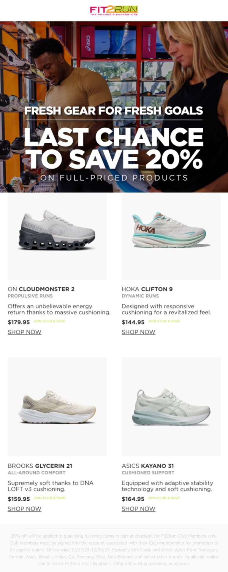 20% off logged in today at Fit2Run