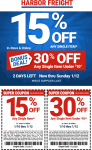 15-30% off a single item at Harbor Freight, or online via promo code 37234405 #harborfreight