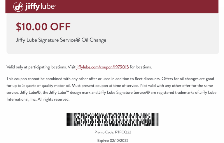 $10 off signature oil change at Jiffy Lube