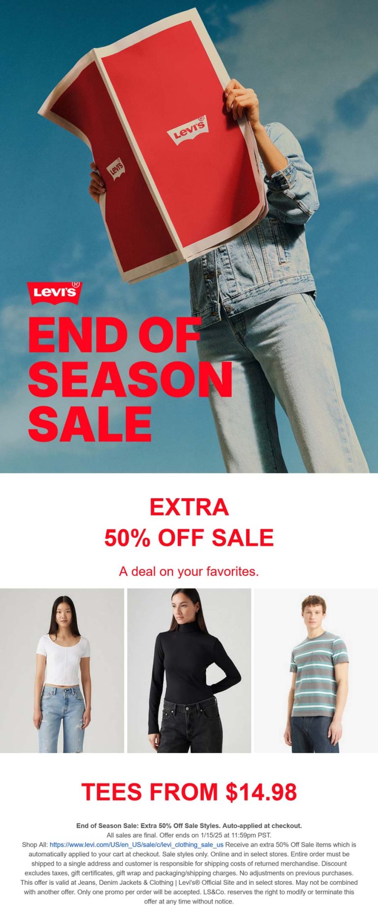 Extra 50% off sale items at Levis
