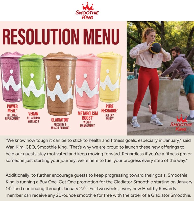 Second gladiator smoothie free daily 14-27th at Smoothie King