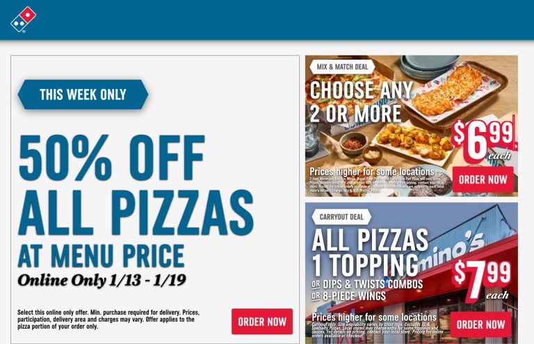 50% off all pizzas this week at Dominos