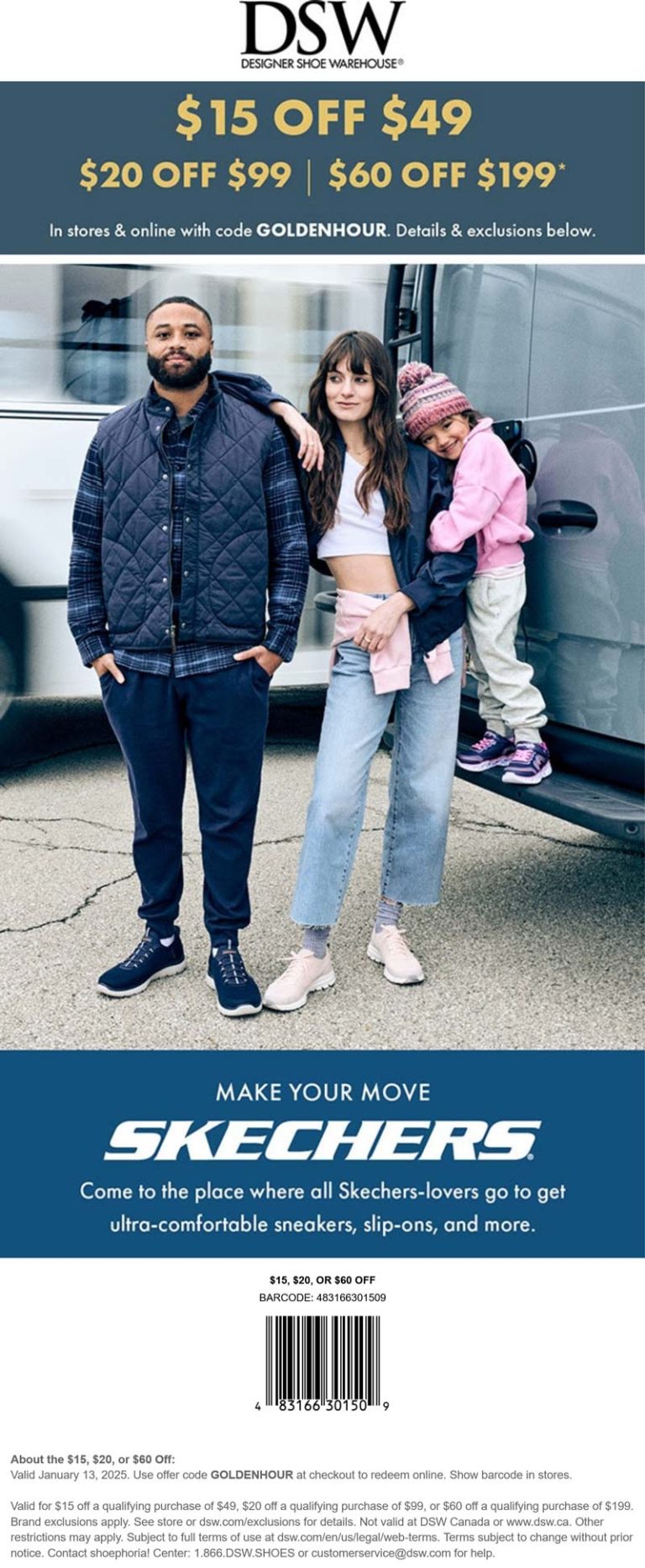 $15-$60 off $49+ today at DSW, or online via promo code GOLDENHOUR