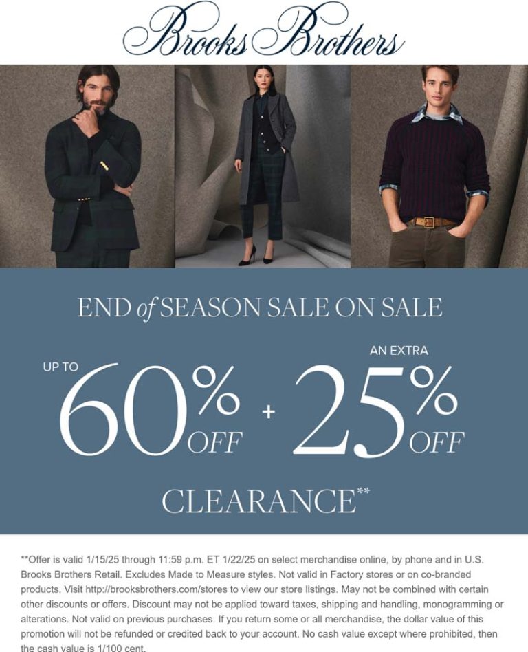 Extra 25% off clearance at Brooks Brothers, ditto online
