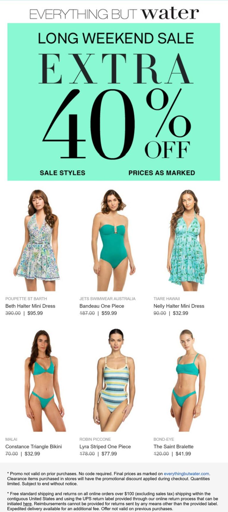 Extra 40% off sale styles at Everything But Water