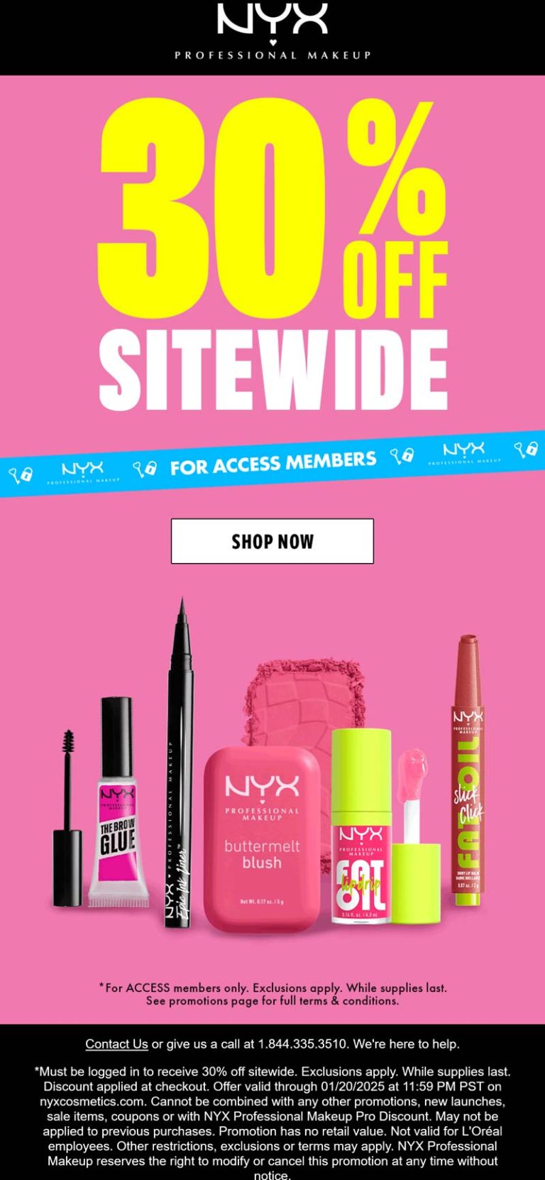 30% off everything online at NYX Professional Makeup