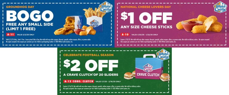 Various coupon deals at White Castle restaurants