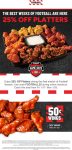 25% off platters at TGI Fridays restaurants via promo code FOOTBALL25 #tgifridays