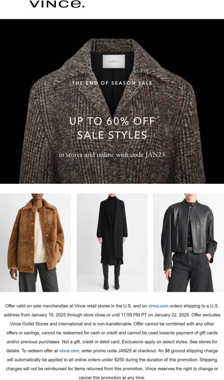 Extra 25% off at Vince, or online via promo code JAN25