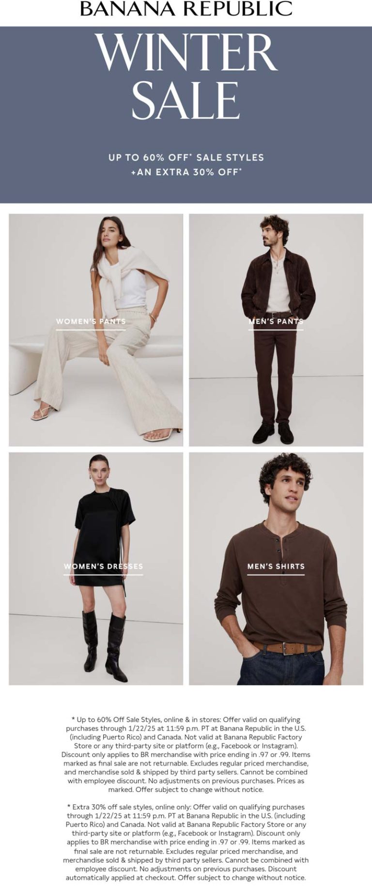 Extra 30% off sale styles online at Banana Republic