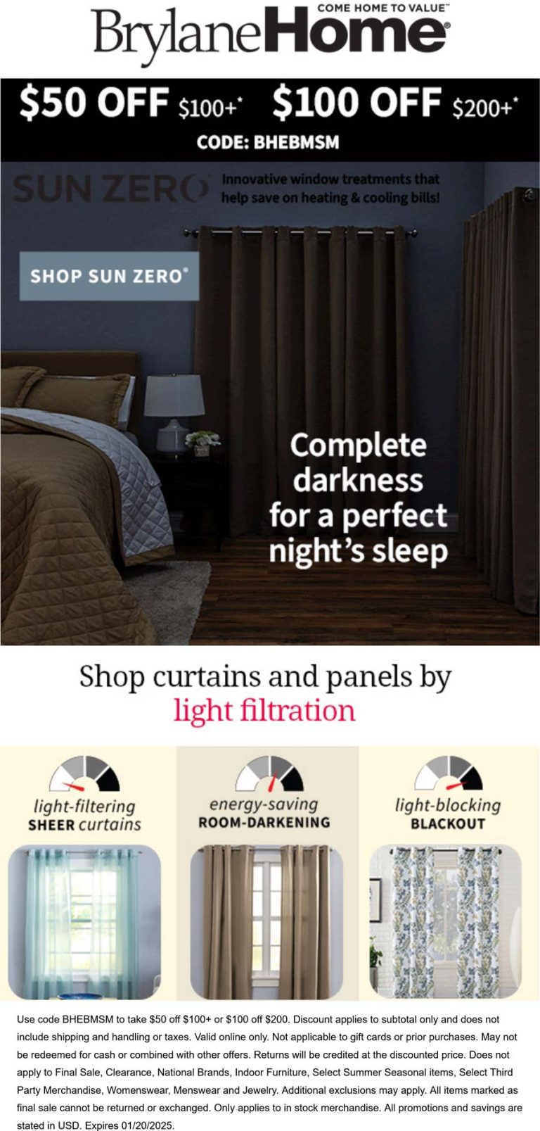 $50-$100 off $100+ at BrylaneHome via promo code BHEBMSM