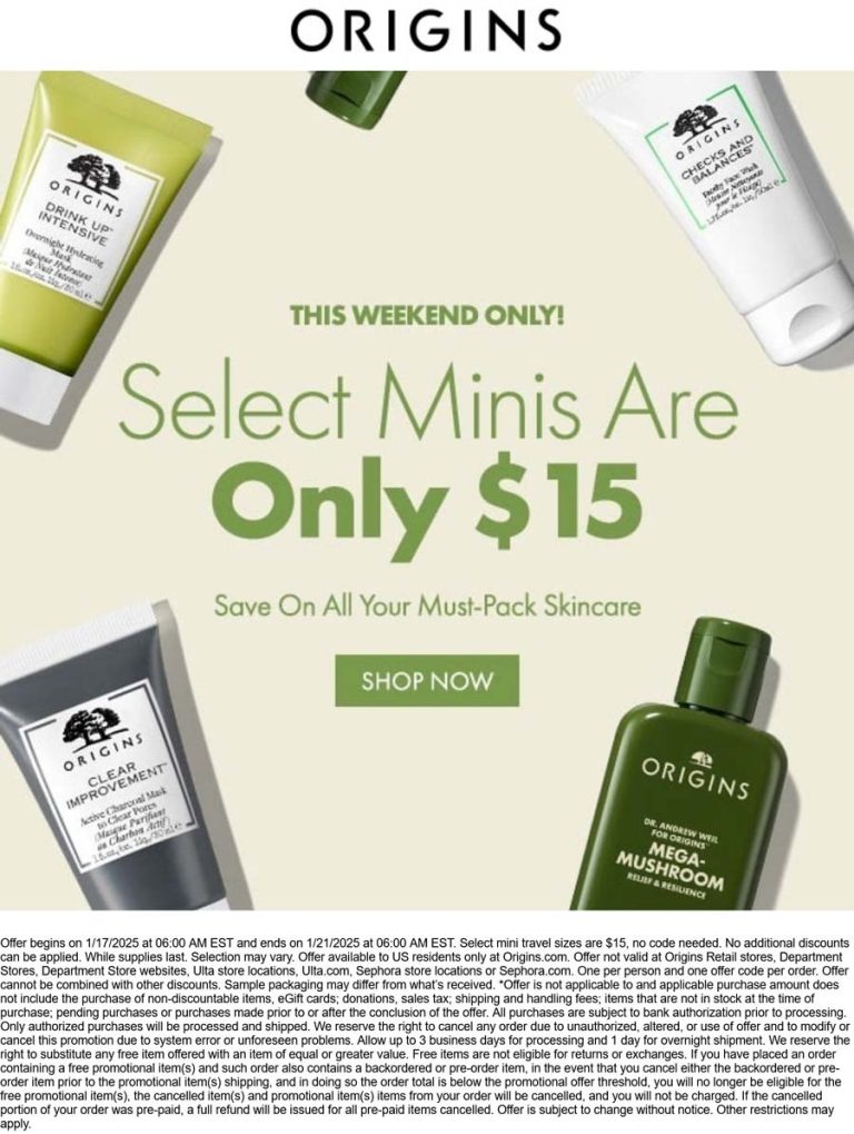 $15 minis this weekend at Origins
