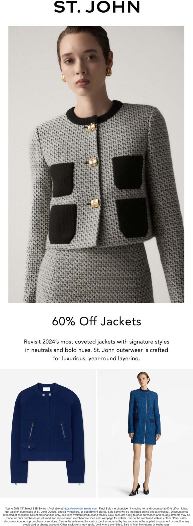 60% off jackets at St John Knits