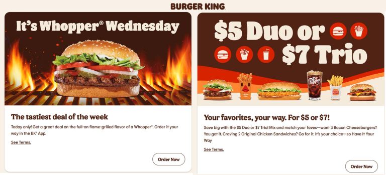 $4 whopper and $7 trio meal today at Burger King