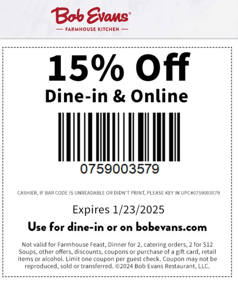 15% off at Bob Evans restaurants