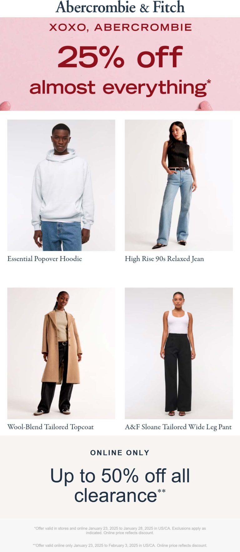 Abercrombie & Fitch coupon: 25% off at Abercrombie & Fitch, ditto online