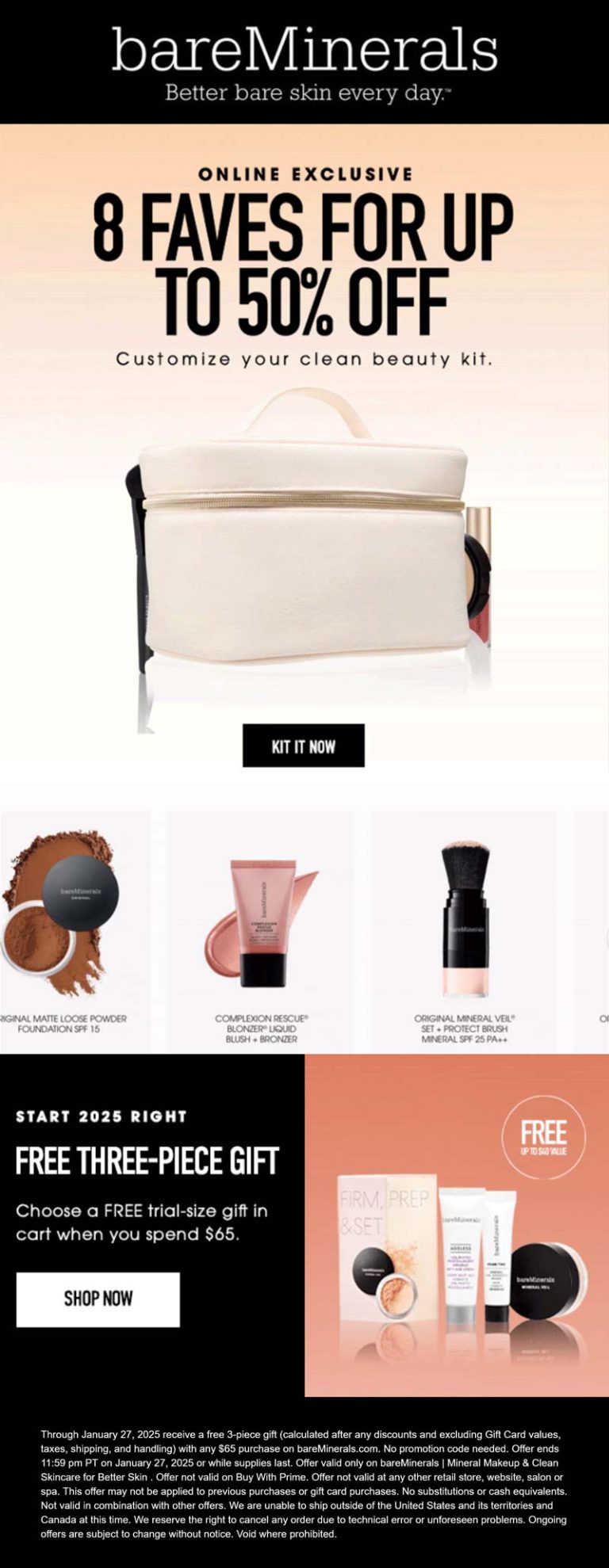 Free 3pc on $65 at bareMinerals