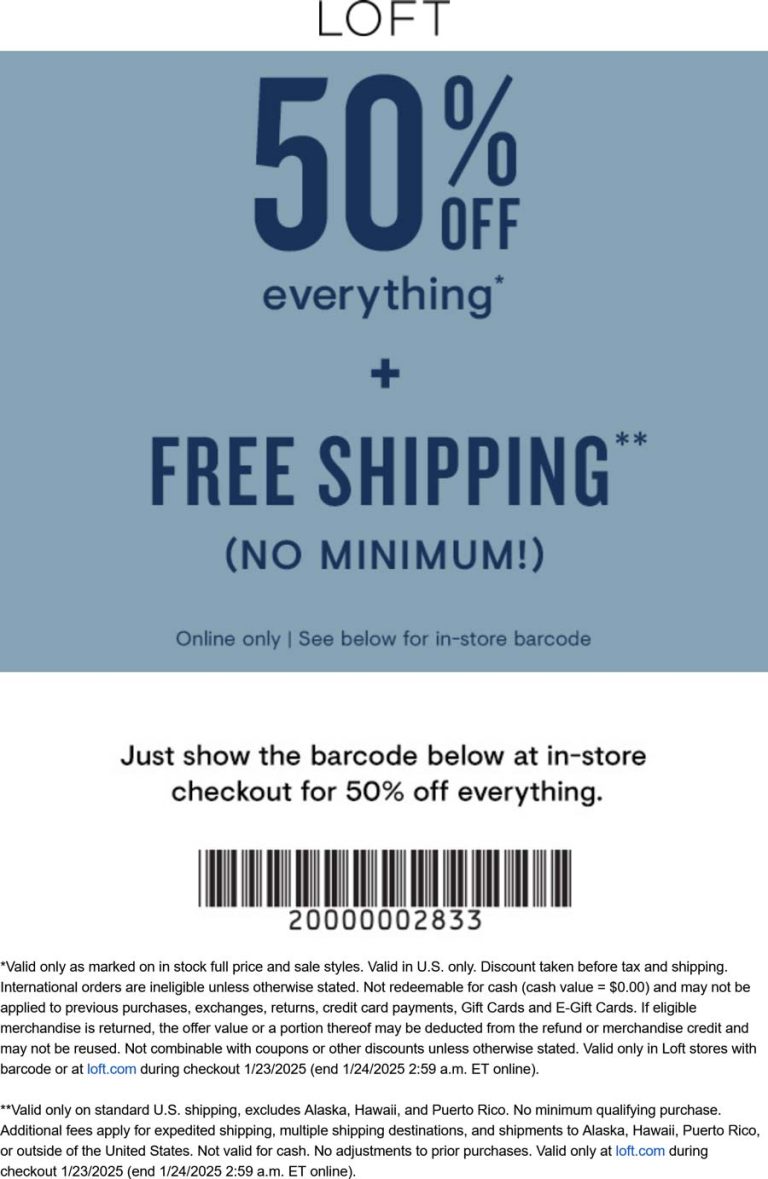 50% off everything today at LOFT, ditto online