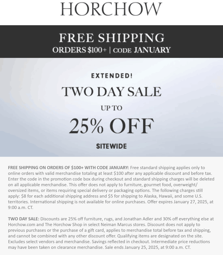 25-30% off everything today at Horchow via promo code JANUARY