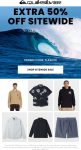 Extra 50% off everything online at Quiksilver #quiksilver