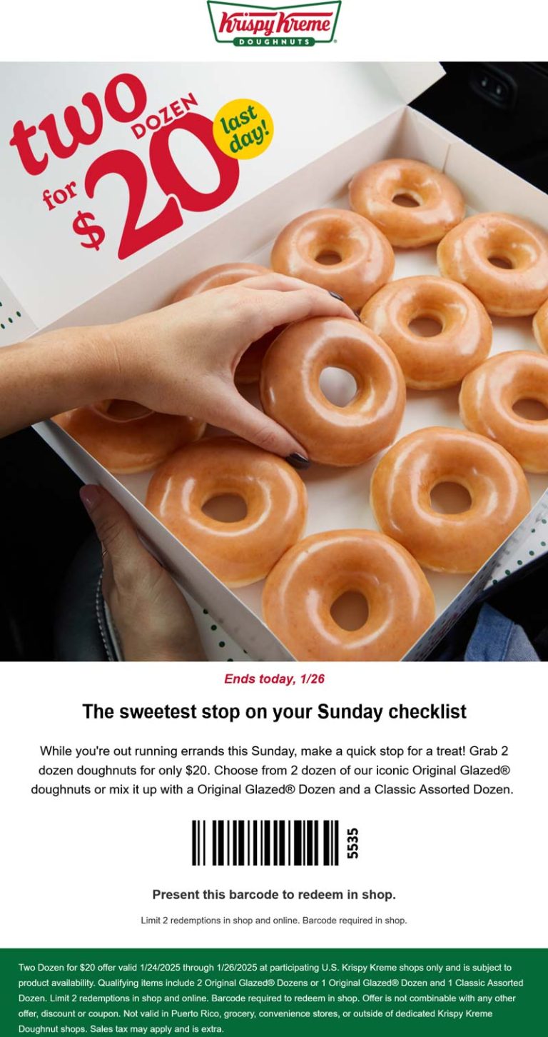2 dozen doughnuts = $20 today at Krispy Kreme