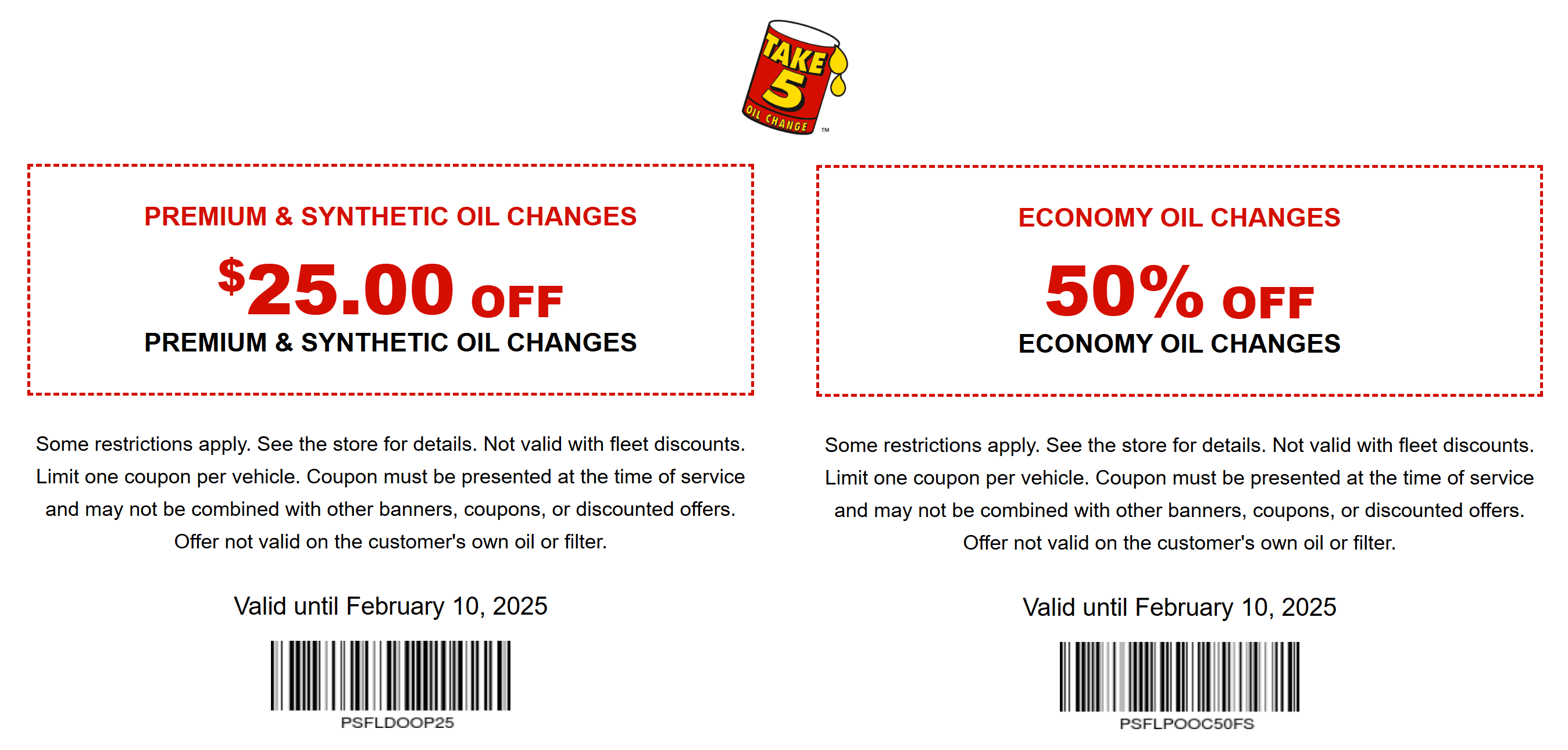 50 off oil changes & more at Take 5 take5 The Coupons App®