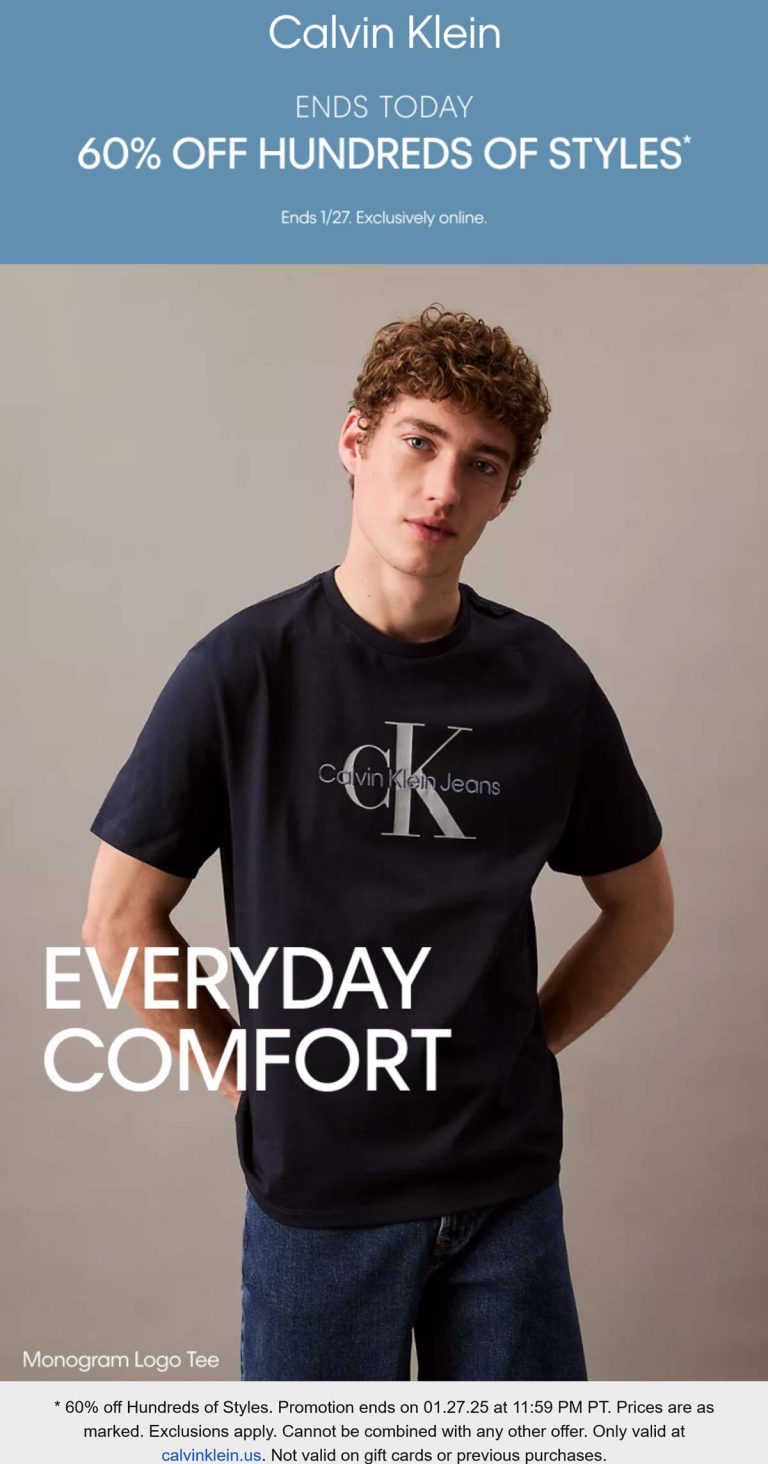 Extra 20% off online today at Calvin Klein