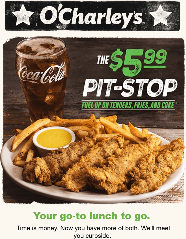 Chicken tenders + fries + drink = $6 today at OCharleys