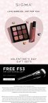 20% off the love shop & free brush on $70 at Sigma beauty #sigma