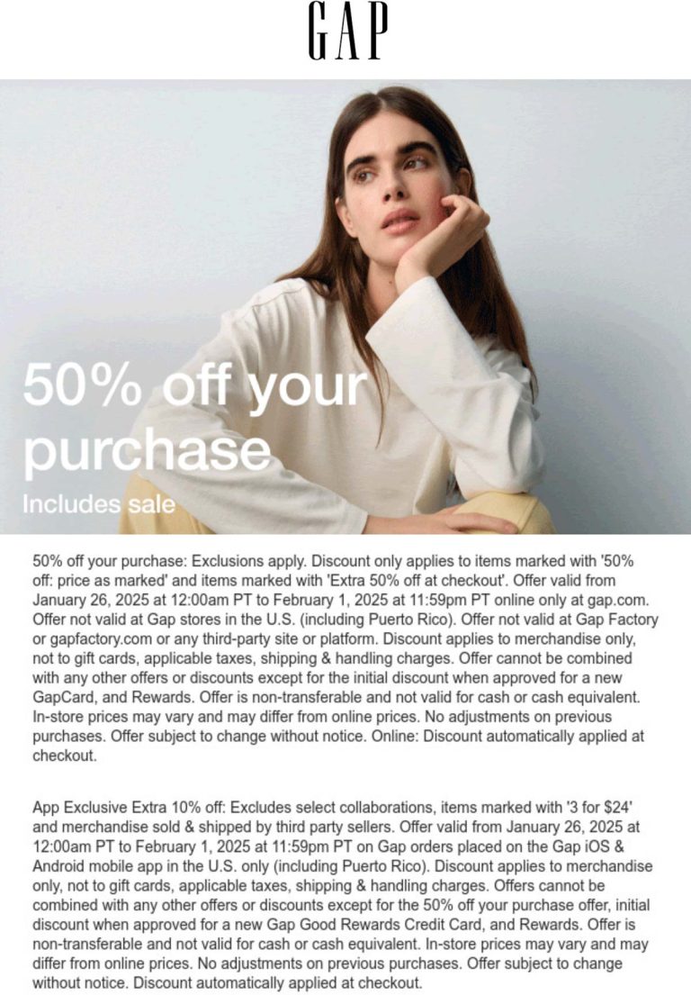 Extra 50% off online at Gap