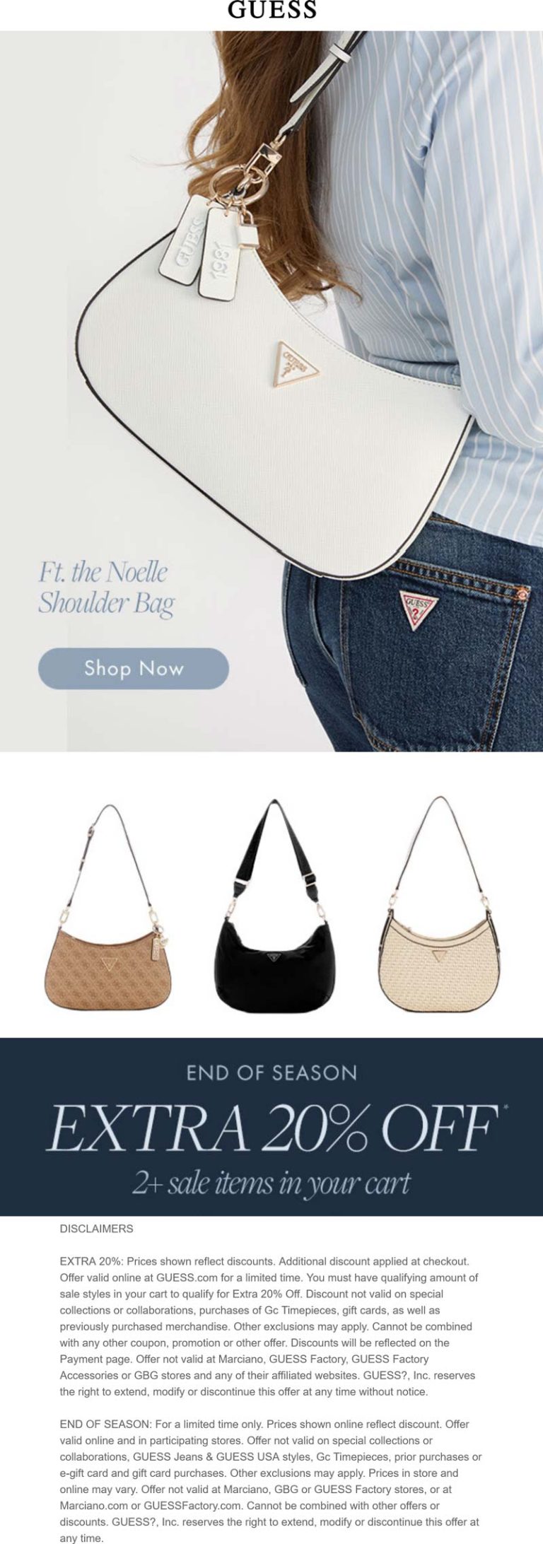 Extra 20% off 2+ sale items online at GUESS